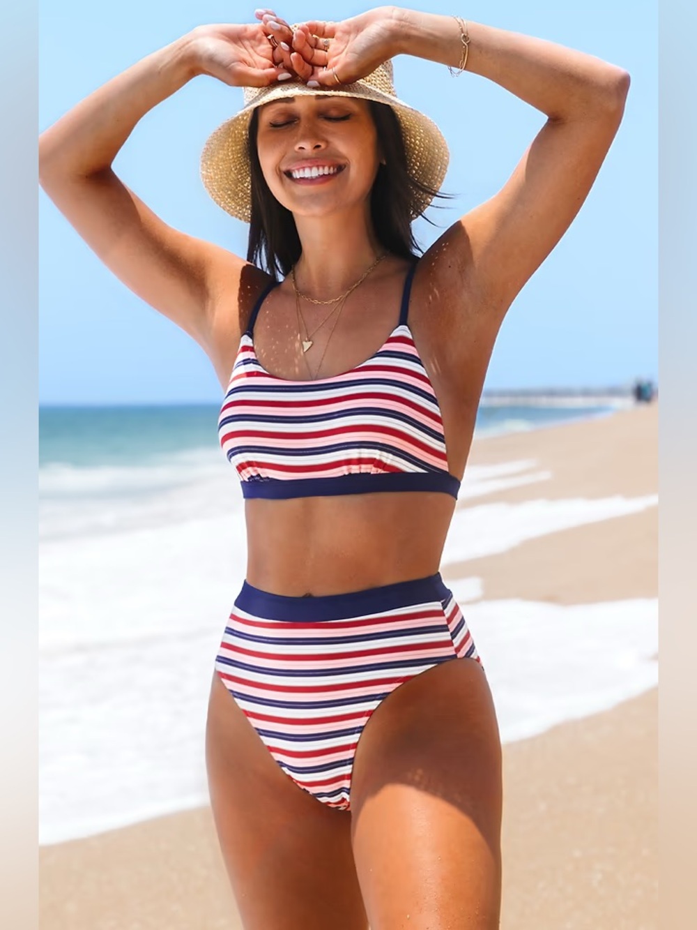NWT - CUPSHE - Brooke Striped Criss Cross Hi-Waisted Bikini. Striped. XL